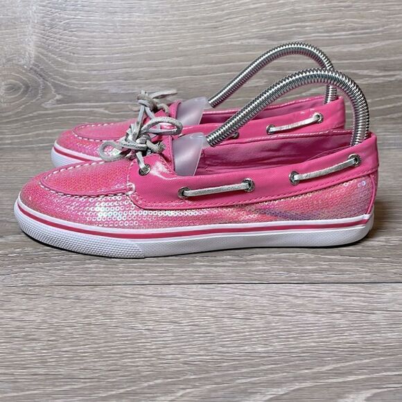 Sperry Top Sider Bahama One Eye Big Girl Sz 5M Pink Sequin Slip On Boat Shoe - Picture 3 of 10